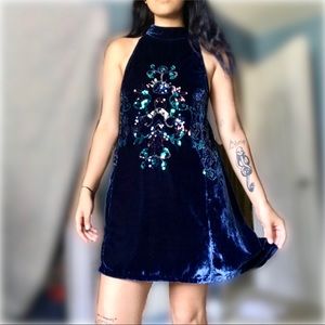 Blue Velvet Sequin Detailing Free People Dress